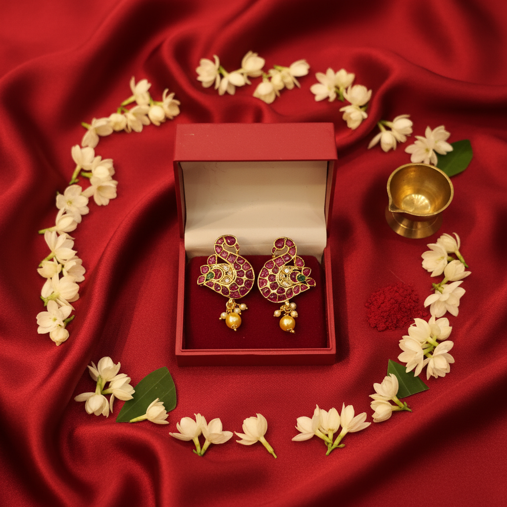 Kempu Crescent Stud Earrings flat lay cultural context