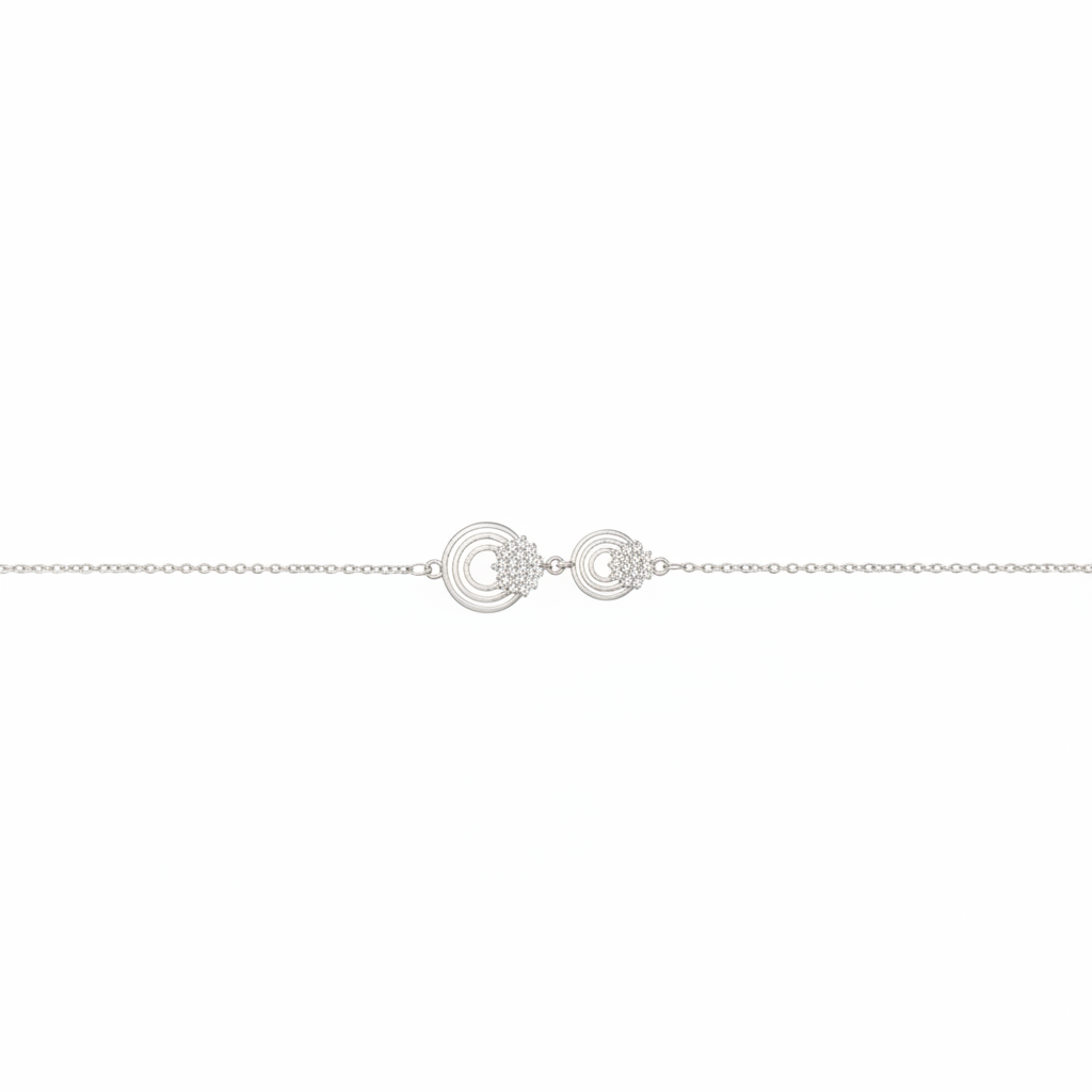 925 sterling silver circular motif bracelet with cubic zirconia stones on white background