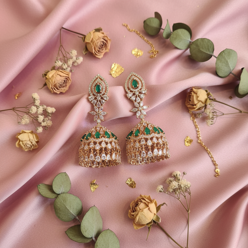 Lifestyle - Rose Gold Green Jhumka