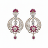 CZ Open Lattice Chandbali Earrings - Ruby Pink White Background