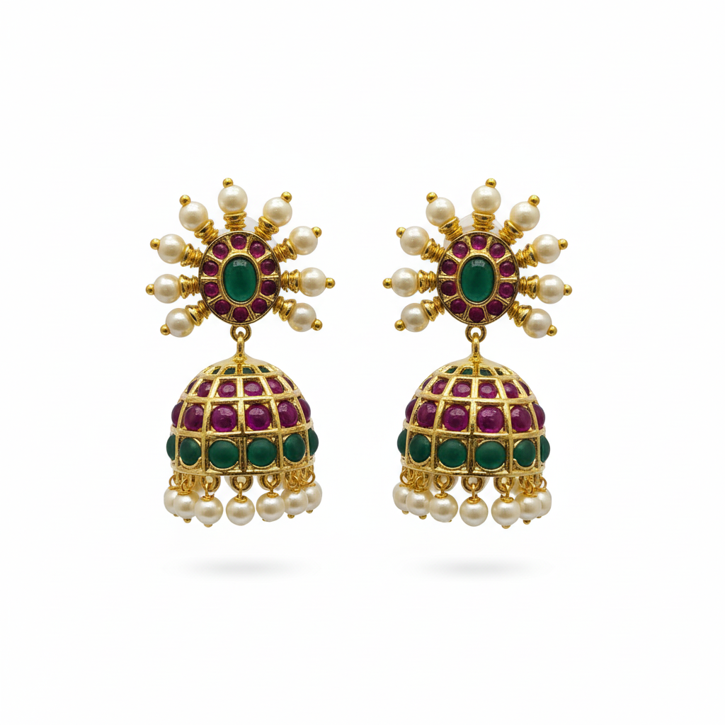 Kempu Chakra Jhumka Kempu Emerald - white background