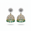 360° Rotating CZ Jhumki Emerald on white background