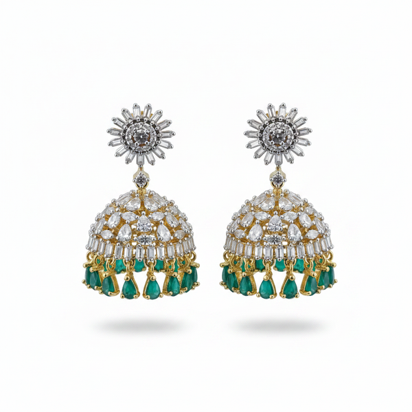 360° Rotating CZ Jhumki Emerald on white background