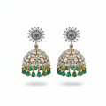 360° Rotating CZ Jhumki Emerald on white background