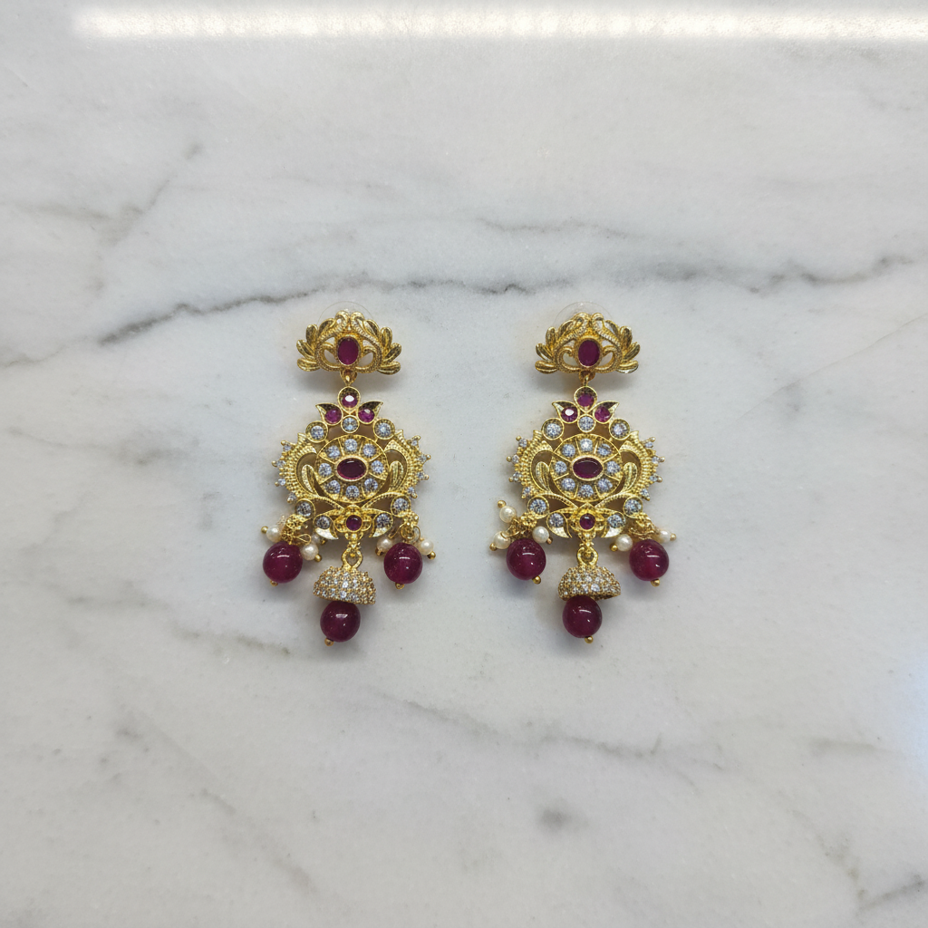 Ruby Peacock Chandbali - Flat Lay Marble