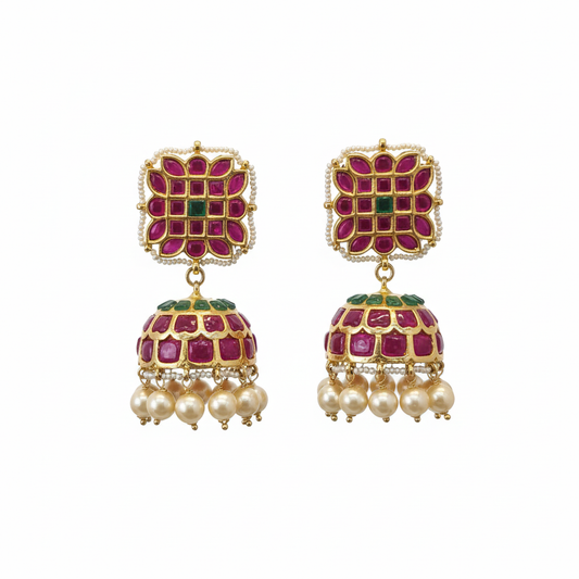 Square Kundan Jhumka - White Background Hero Shot