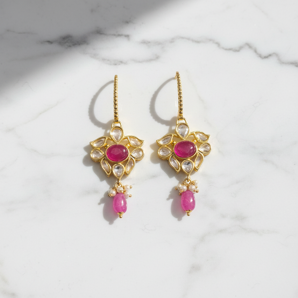Polki Hoop Earrings - Flat Lay on White Marble