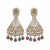 Grand CZ Chandbali Earrings Variant 3 Ruby Emerald Mixed Drops White Background