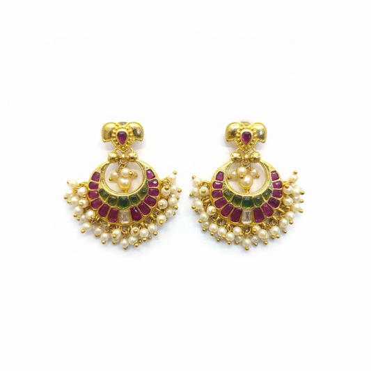 Kempu Chandbali Earrings - White Background