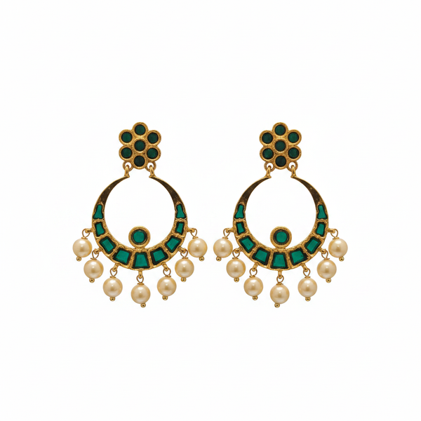 Emerald Chandbali Earrings – white background studio shot