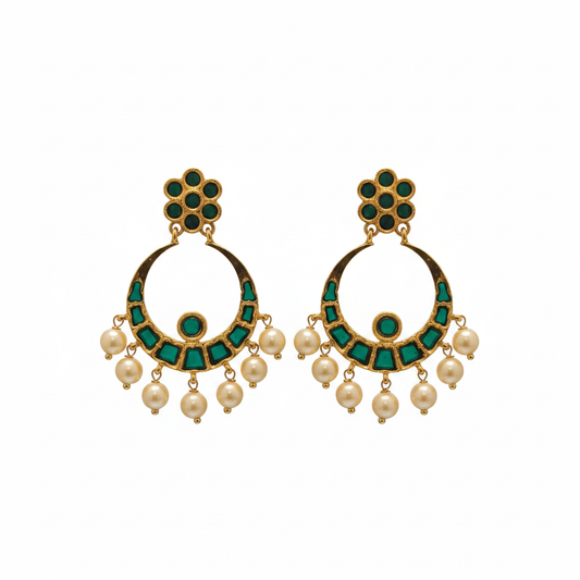 Emerald Chandbali Earrings – white background studio shot