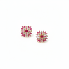 Ruby red starburst flower stud earrings on white background