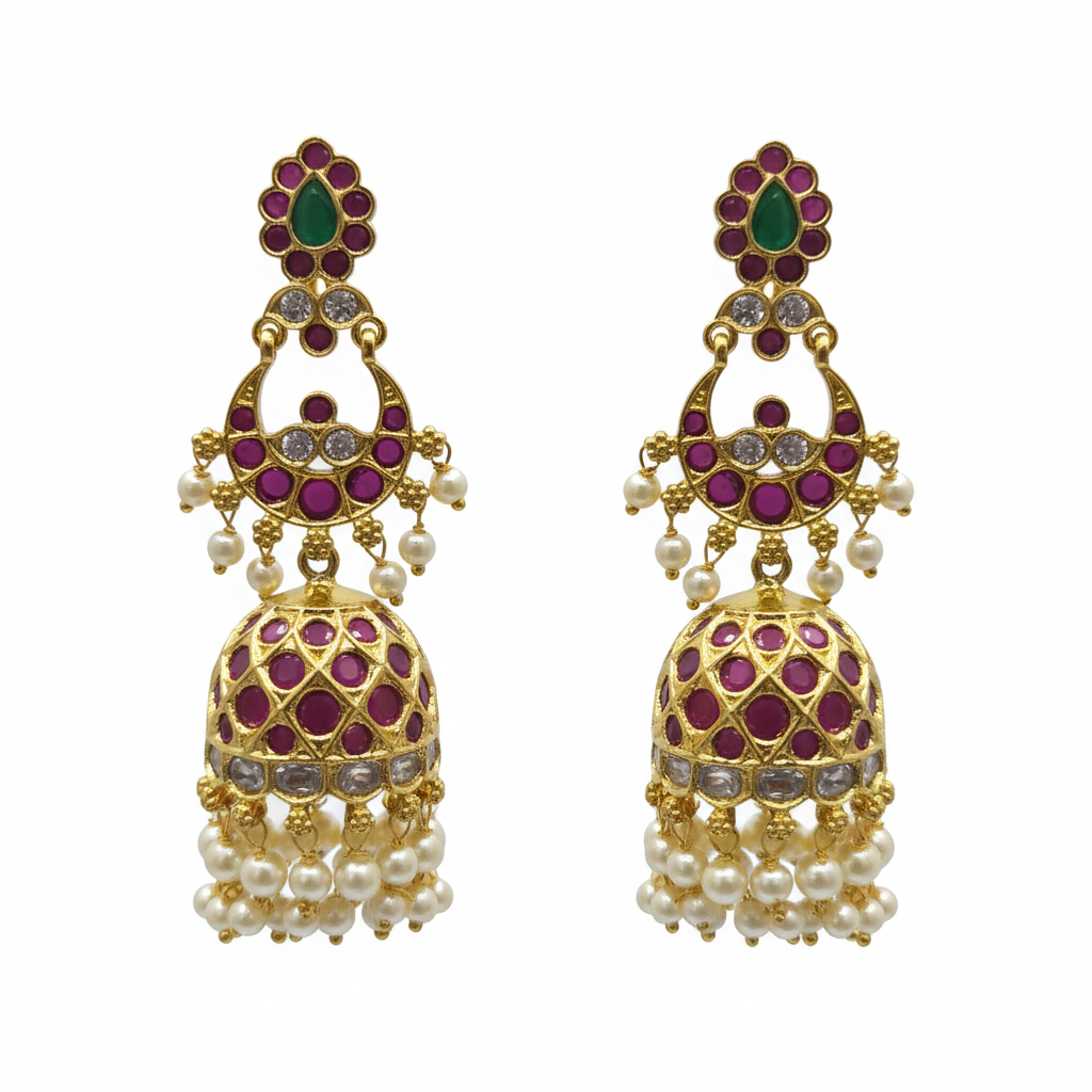 Chandbali Ruby Jhumka pair shot