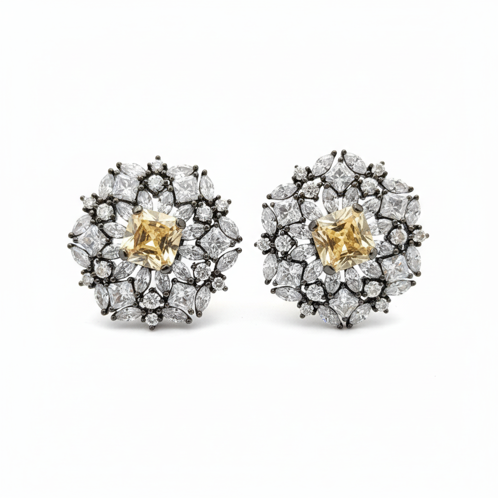 Black Rhodium CZ Tops - Yellow Citrine