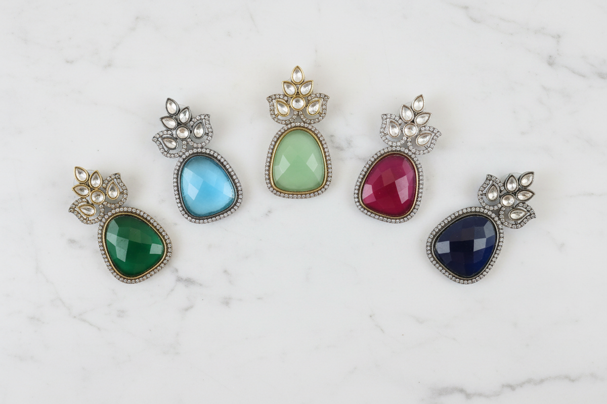 Victorian Kundan Earrings - All 5 Colors Flat Lay