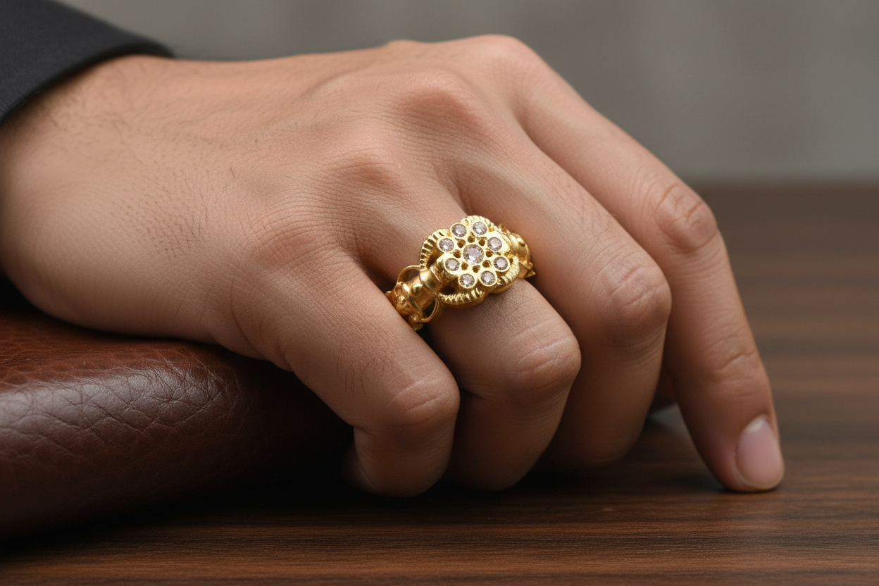 24K Gold Plated Zircon Ring for Men