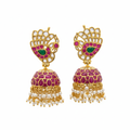 Peacock Fan Kempu Kundan Jhumka - White Background