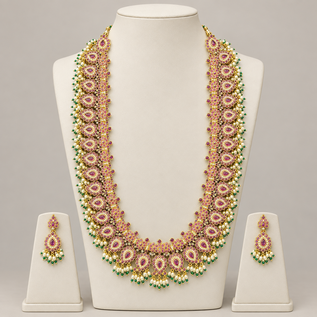 Mango guttapusalu necklace set on mannequin display