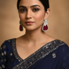 Model wearing Victorian Kundan Earrings - Ruby Red