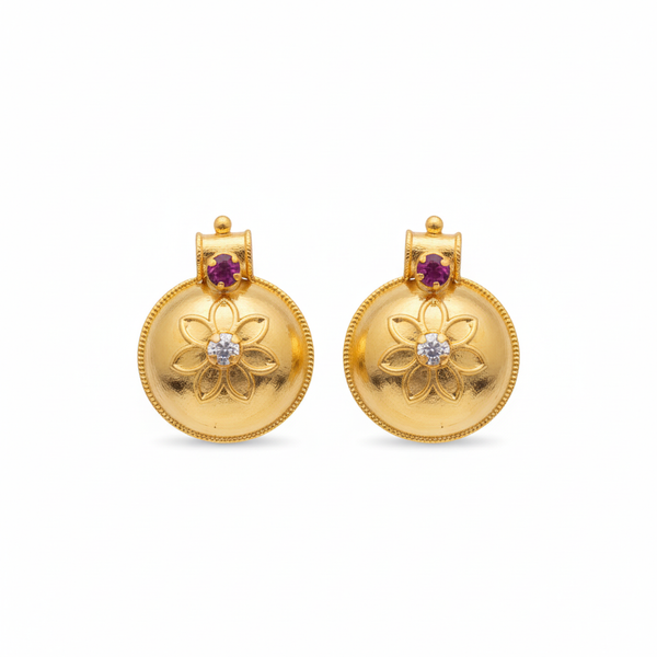 Gold plated pusthalu earrings with floral detailing