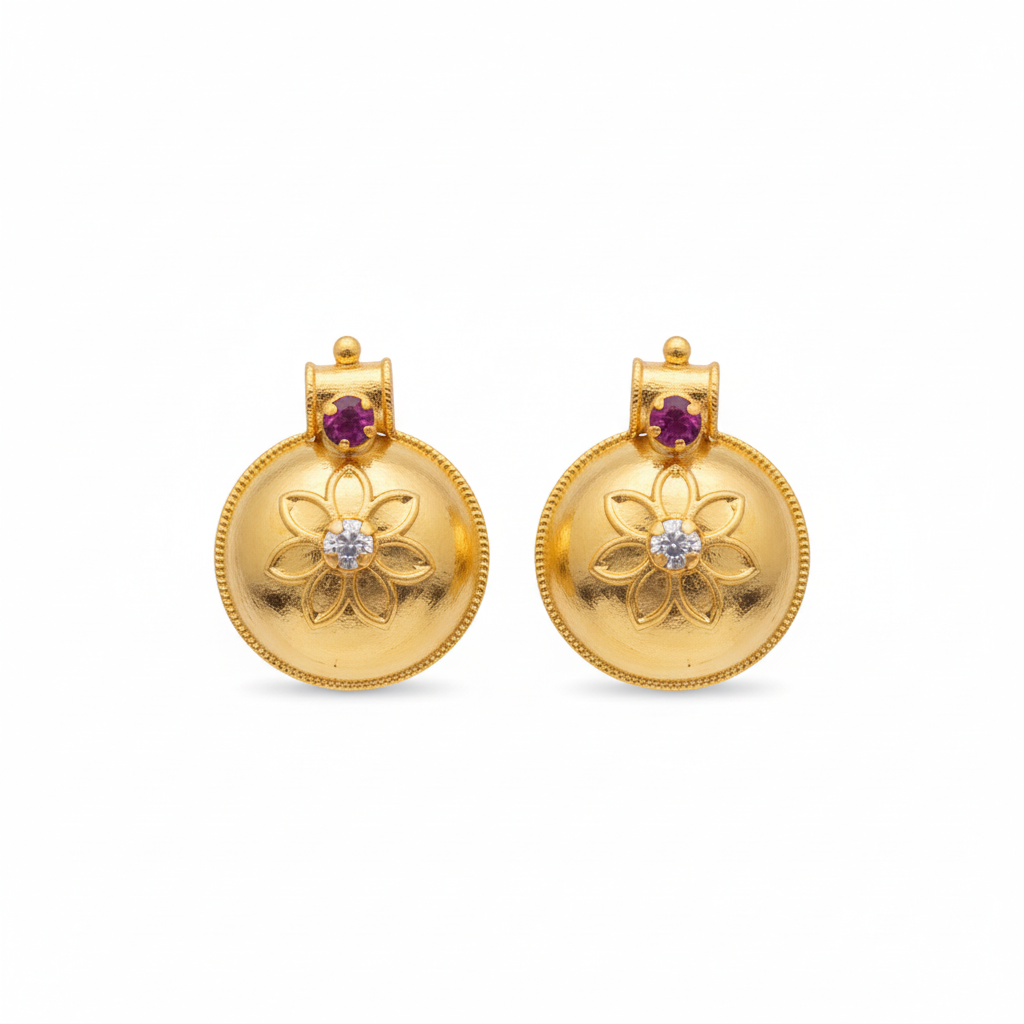 Gold plated pusthalu earrings with floral detailing