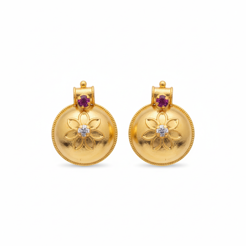 Gold plated pusthalu earrings with floral detailing