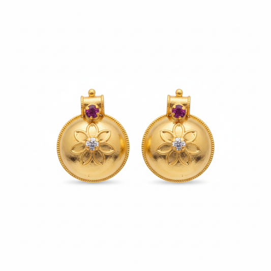 Gold plated pusthalu earrings with floral detailing