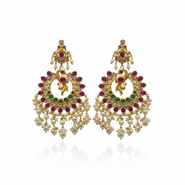 Jadau Kempu Chandbali Earrings - White Background