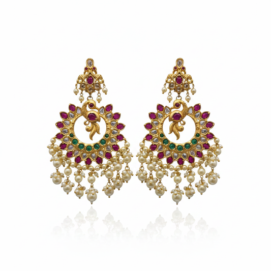 Jadau Kempu Chandbali Earrings - White Background