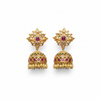 Ruby Emerald Polki Jhumka Earrings flat lay on white background