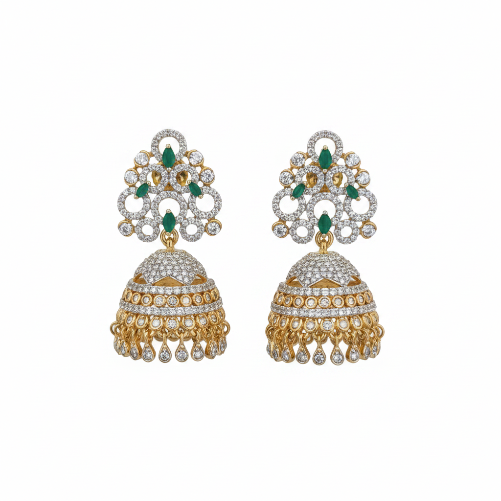 White background - Diamond Replica Floral Jhumki