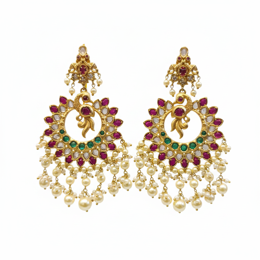 Jadau Kempu Chandbali Earrings - Detail Close-up
