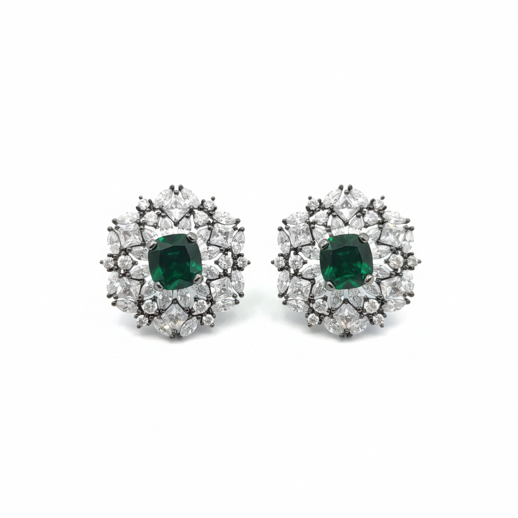 Black Rhodium CZ Tops - Emerald Green