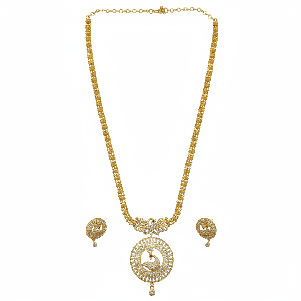 Peacock Long Haram Set - CZ White Diamond