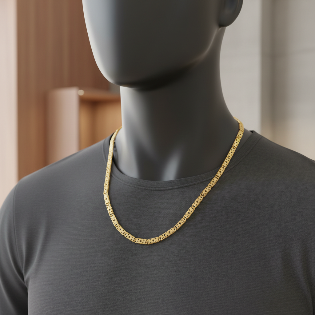 Men wearing 24K gold plated geometric pattern chain