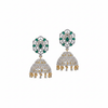 CZ diamond hexagonal jhumka earrings green variant on white background