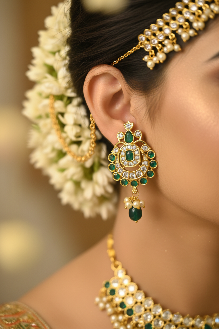 CZ Chandbali Studs - Bridal Lifestyle Wear