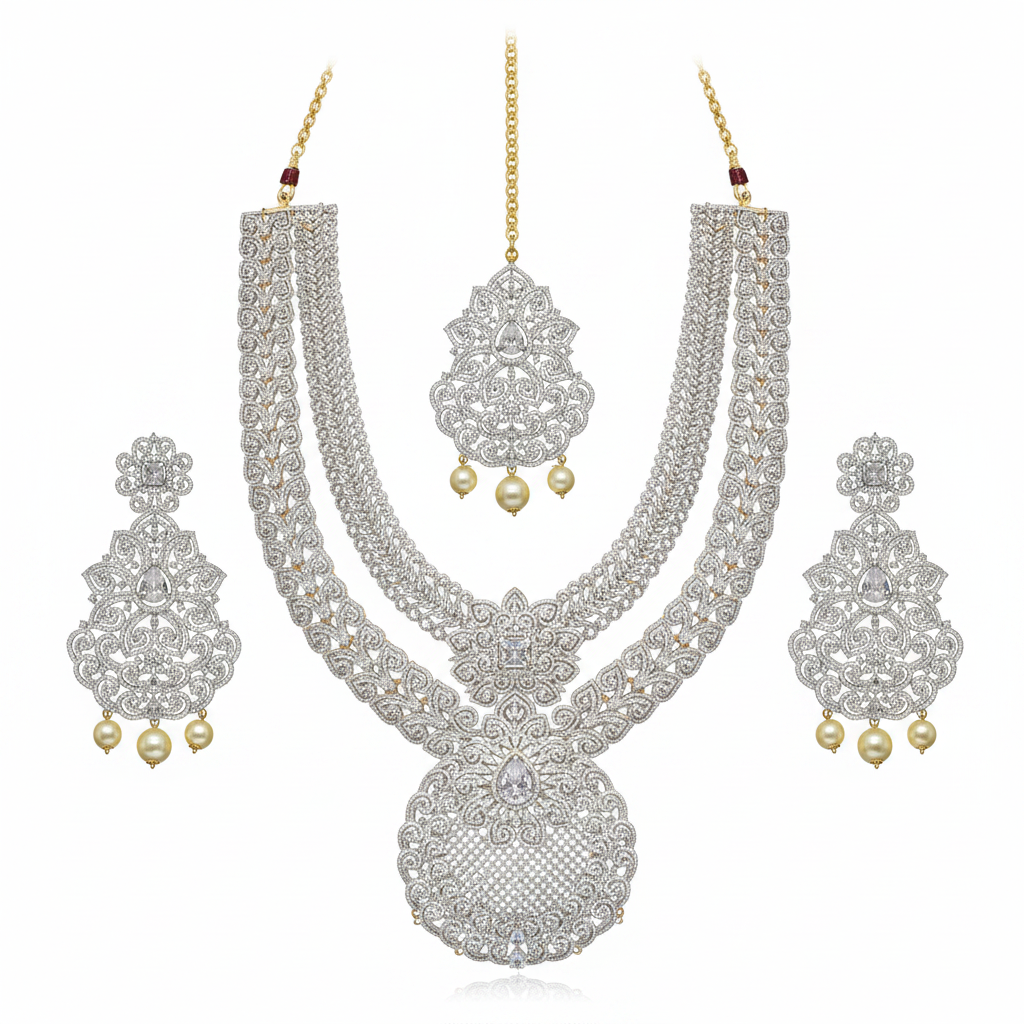 CZ Double Layer Bridal Set - White Background