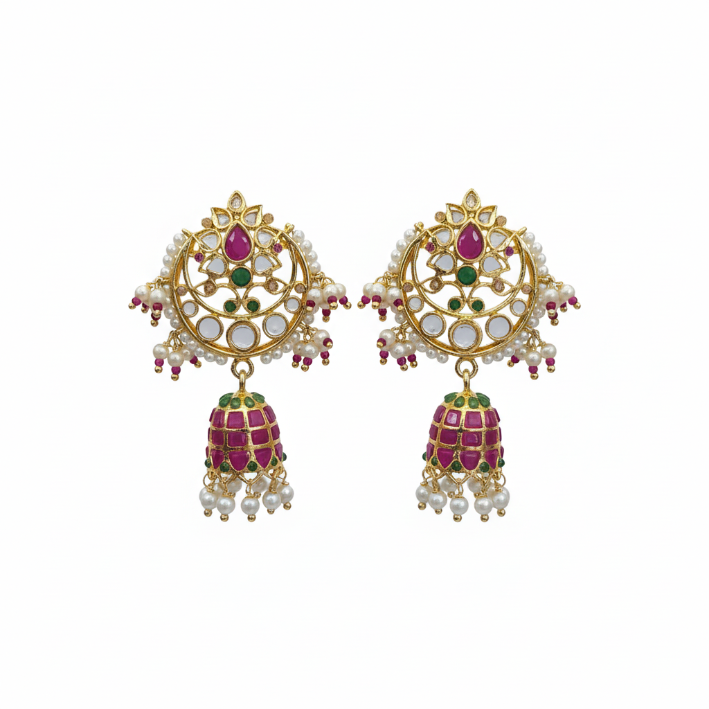 Polki Kundan Jhumka - White Background Hero Shot