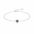 925 silver bracelet with purple amethyst heart gemstone on white background