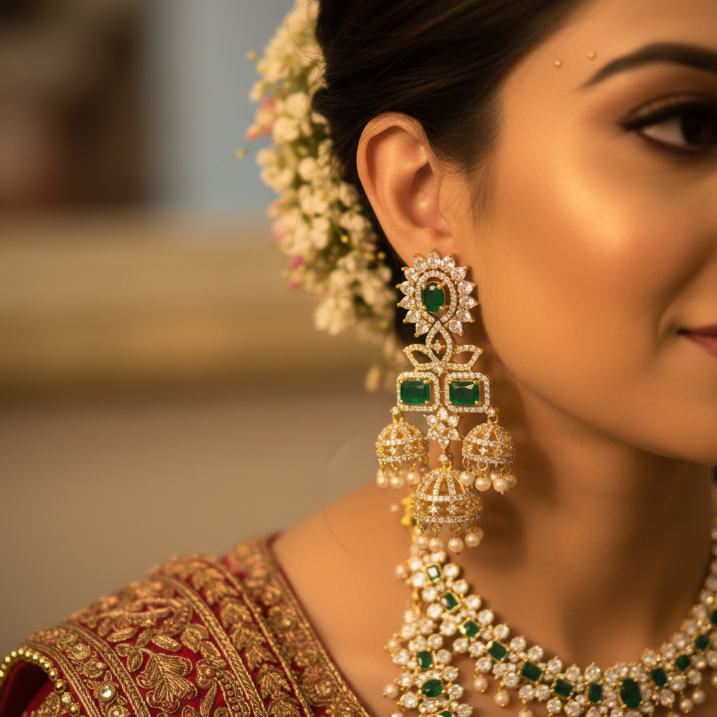 American Diamond Chandbali Earrings - On-Model Lifestyle Shot