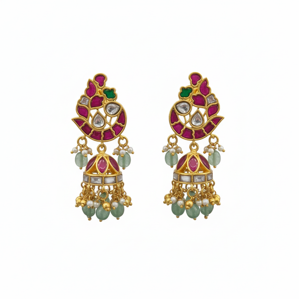 Jadau Kundan Jhumka Earrings on white background