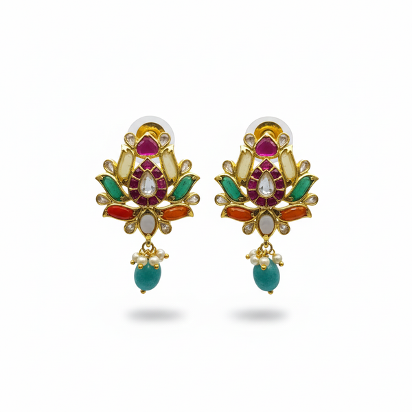 Navratna Lotus Earrings on white background - product shot