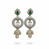CZ Jhumka Earrings Emerald Green - White Background