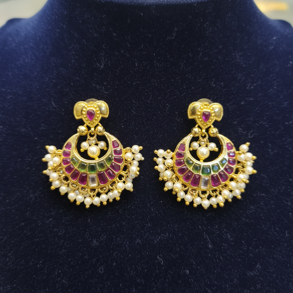 Kempu Chandbali Earrings - Flat Lay