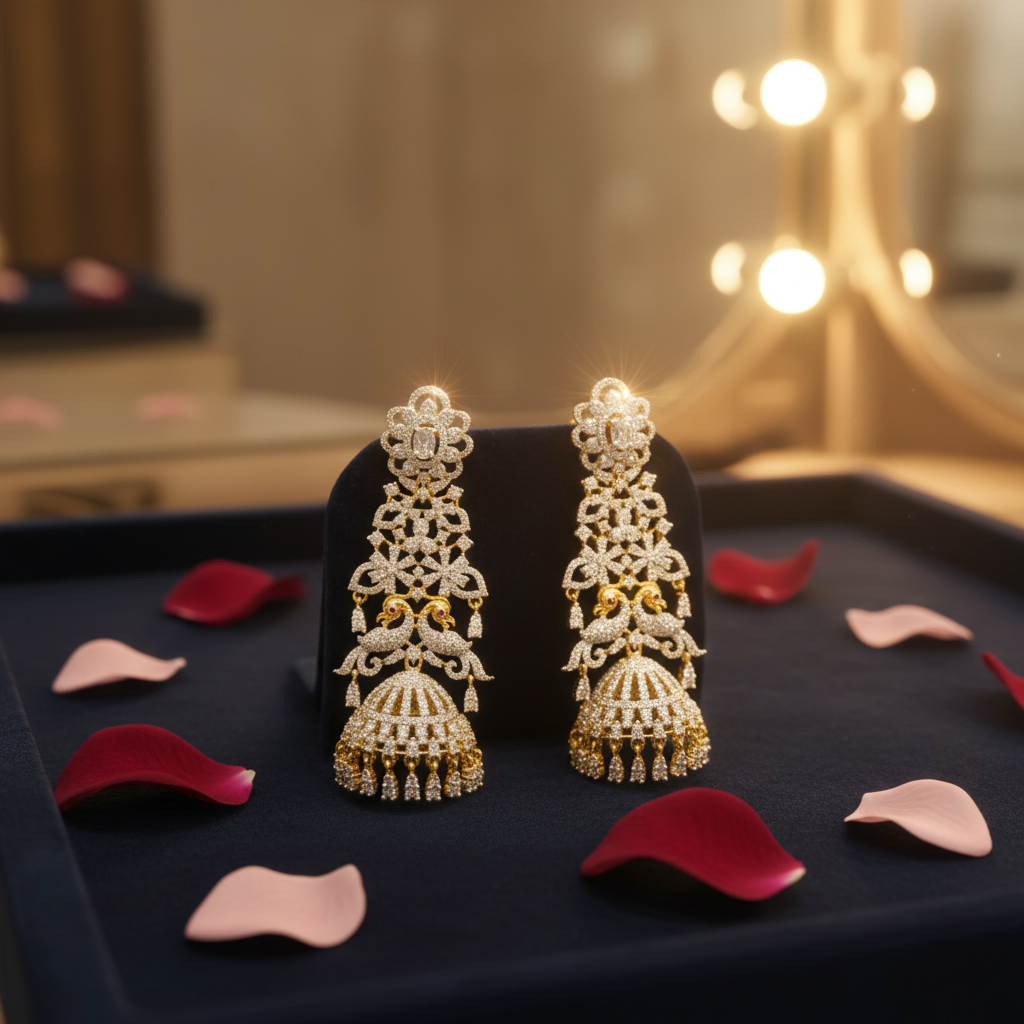 Diamond Replica CZ Jhumka Earrings - Lifestyle Shot