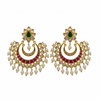 Kundan Kempu Chandbali Earrings with pearl drops on white background