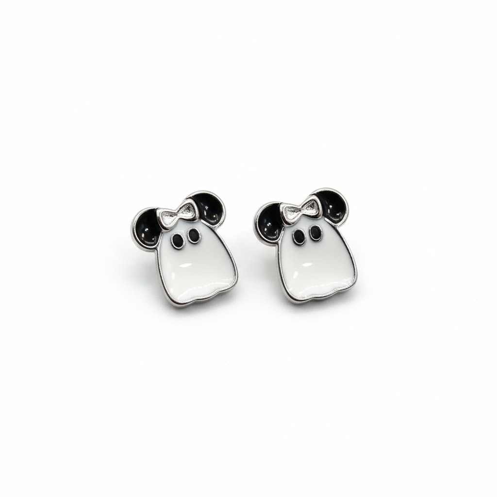 925 Silver White Bear Earrings for Kids - Character Studs with Bow