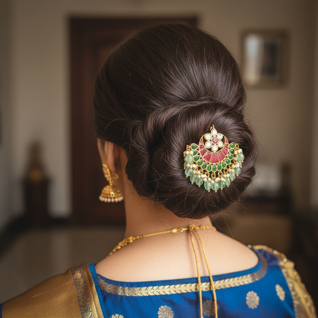 Kundan Juda Pin on Traditional Hair Bun - Lifestyle Image