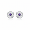 Purple CZ Halo Stud Earrings - White background studio shot